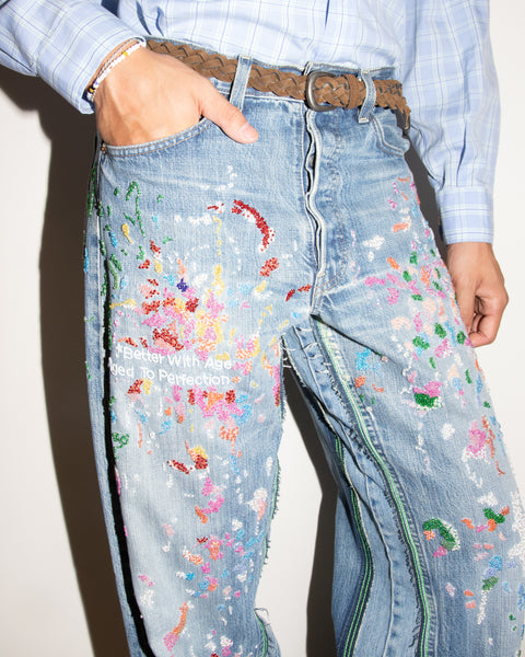 PAINTER'S HAND BEADED DOUBLE-WIDE DENIM